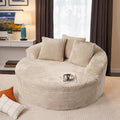 ovios 58 Oversized Round Chair Lounge Chaise Indoor No Assembly Required Cloud Large Circle Chair with Plush Fuax Fur Fluffy Modern Sleeper Sofa Bed for Reading Yoga Beige (Plush Corduroy Fabric)