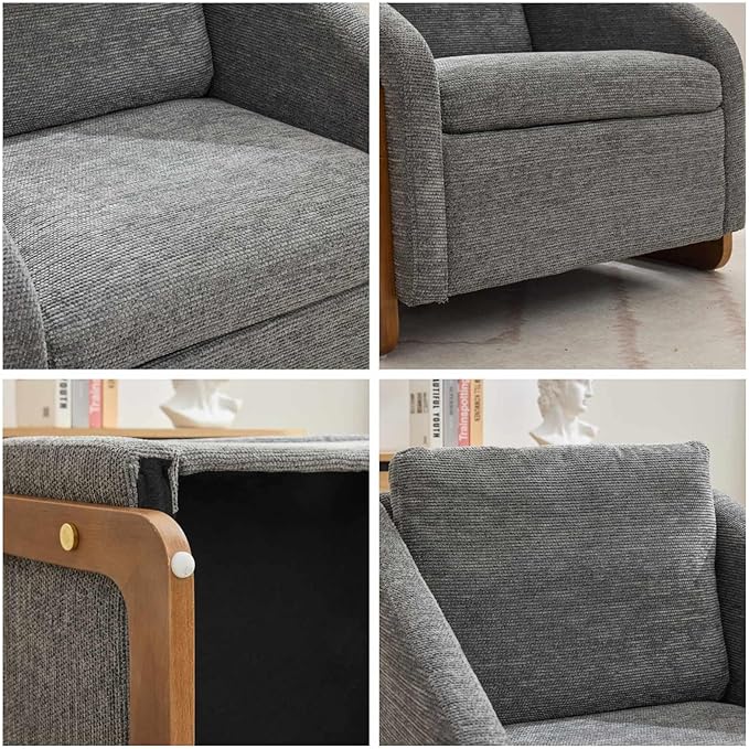 Chenille Accent ChairSingle Sofa Chair with Tilted ArmrestCozy Reading Chair for BedroomLiving Room Chair with Cushioned Backrest and Seat Holds up to 250lbs (Gray)