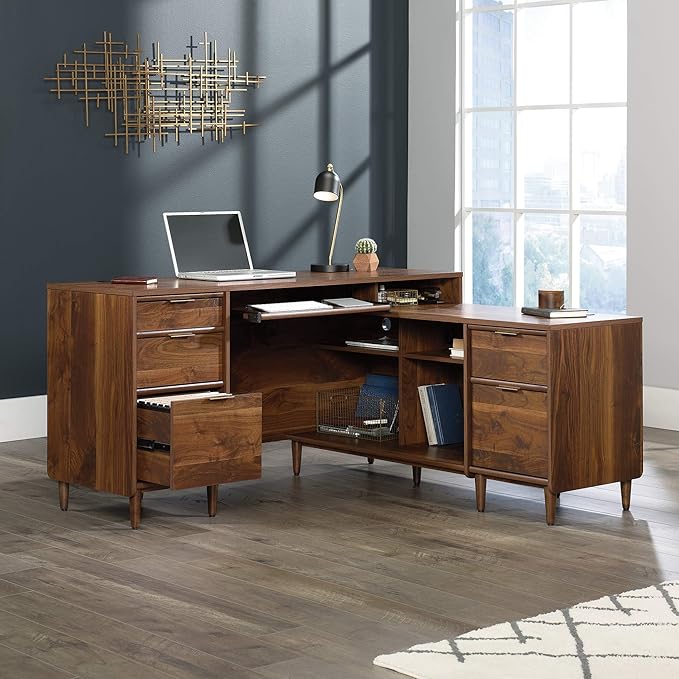 Sauder Clifford Place L-Desk L: 59.06 x W: 53.54 x H: 30.2 in Grand Walnut finish