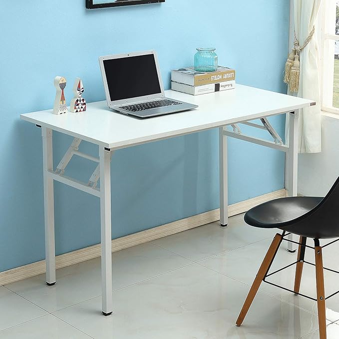 SogesPower Computer Desk Folding Table 47 inches Fully Assembled Sturdy Writing Desk for Home Office Folding Desk White