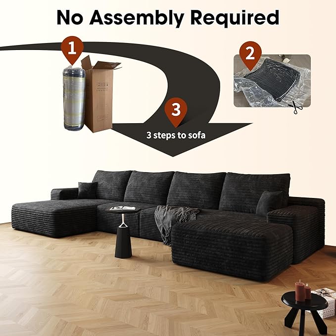136 Sectional Couches for Living Room Cloud Couch Sofa with L-Shape Upholstered Boneless Couchs Modern Modular Sectional Couch with Chaise (Black 136 Left Facing Chaise+3Seaters+Ottoman)