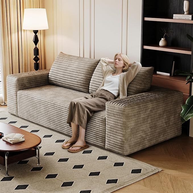 71 Small Space Boneless Modular Couch with Corduroy Memory Foam Deep Seat - Cloud - Comfy No Assembly Required Sofa for Living Room Bedroom &amp Apartment (Camel 71 inch)