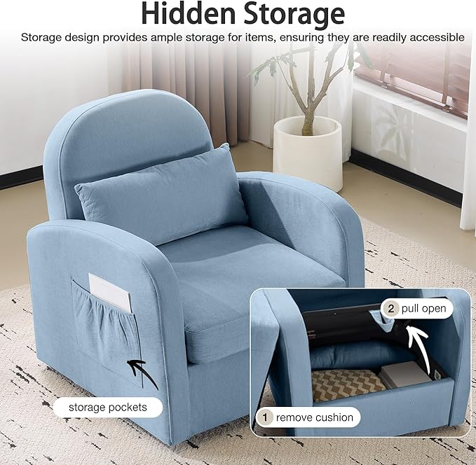 MELLCOM Oversized Swivel Accent Chair with Hidden Storage Comfy Chenille Fabric Upholstered Leisure Armchair with Lumbar Pillow and Side Pocket for Living Room Bedroom Reception Room and Office