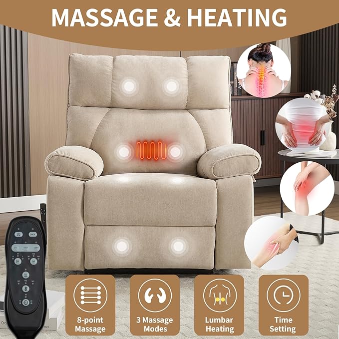 Oversized Power Lift Recliner Chair for Elderly Dual Motor Lift Chair with Vibration Massage &amp Lumbar Heating Standing Assistance Recliner with Cup Holders for Living Room - Chenille Fabric Bei