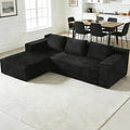 103 Boneless Corduroy Sectional Couch with Left Chaise Modular L Shaped Black Couches for Living Room Large Minimalist Modern Deep Seat Floor Sofa Set No Assembly