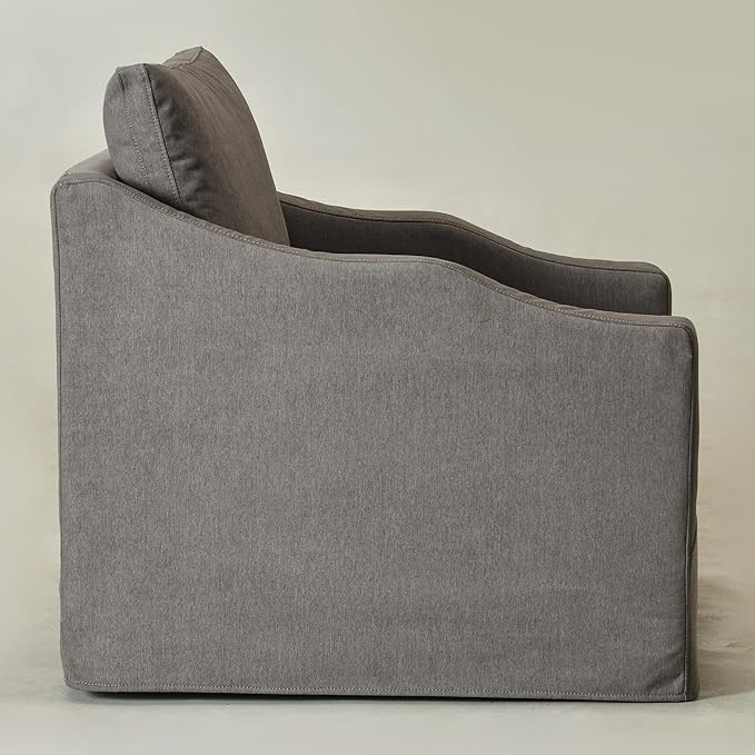 KINWELL 28 Wide Upholstered Down Fill Slipcovered Swivel Barrel Chair Modern Comfy Swivel Accent Chair with Pillow Back for Living Room Bedroom Fully Assembled (Slate Gray)