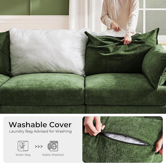 ABCASA 102.6 Sectional Couches for Living Room Oversized 3-Seater Comfy Green Couch with Pet-Friendly Removable Backrest Cover 24.5 Deep Seat Mid-Century Sectional Sofa for Bedroom Apartment