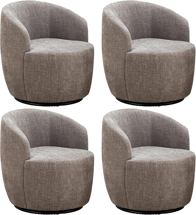 FOXHUNTER Swivel Barrel Chair Set of 4 360° Small Single Sofa Armchair Comfy Round Sofa Chair Modern Round Accent Arm Chairs for Living Room Bedroom Chenille Light Gray