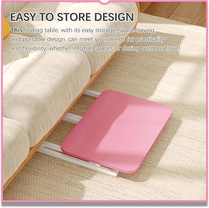 4NM 23.6 Mobile Small Rolling Computer Desk Folding Laptop Cart Table with Wheels Portable Office Desk for Small Space Couch Bed - Pink and White