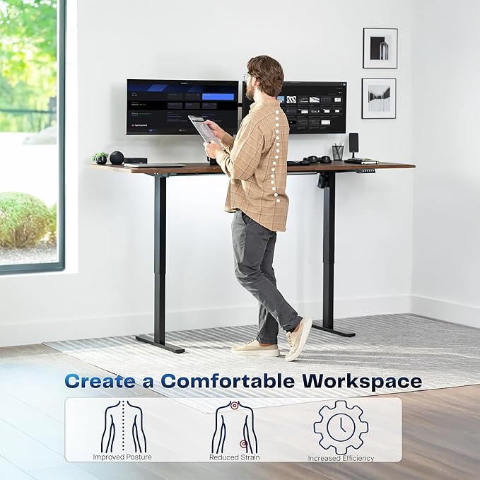 VIVO Large Electric 83 x 30 in Standing Desk Memory Height Adjustment 1B Series Holds 220 lbs Rustic Vintage Brown Top Black Frame DESK-KIT-1B8N