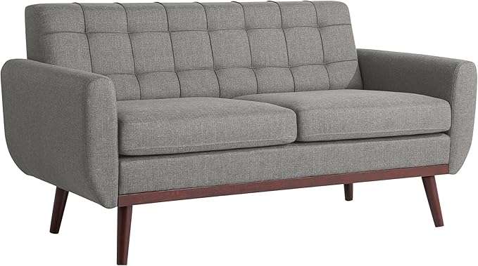 Serta® David 61.2 Modern Sofa Tufted Back Cushion Rounded Arms Solid Wood Legs Dream Coil® Comfort Woven Polyester Fabric Gray