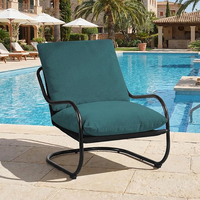 Peace nest Modern Accent Chair Comfy Living Room Suspended Chair Bedroom Armchair with Mental Frame Comfortable Upholstered Cushion for Balcony Lounge Reading Meeting Room Blue