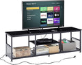 VECELO TV Stand with Power Outlets for Televisions up to 65Inch 55 Media Entertainment Center with Charging Station 3-Tier Open Storage Shelves with Metal Frame for Living Room/BedroomBlack