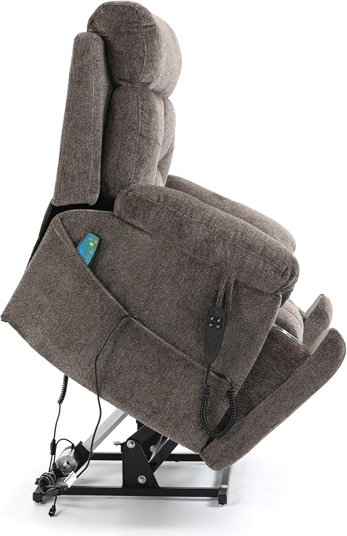 Dual Motor Lay Flat Lift Chairs Recliners - Extra Wide Big Man Recliner with Heat &amp Massage - Hidden Cup Holder - 400 lbs Capacity