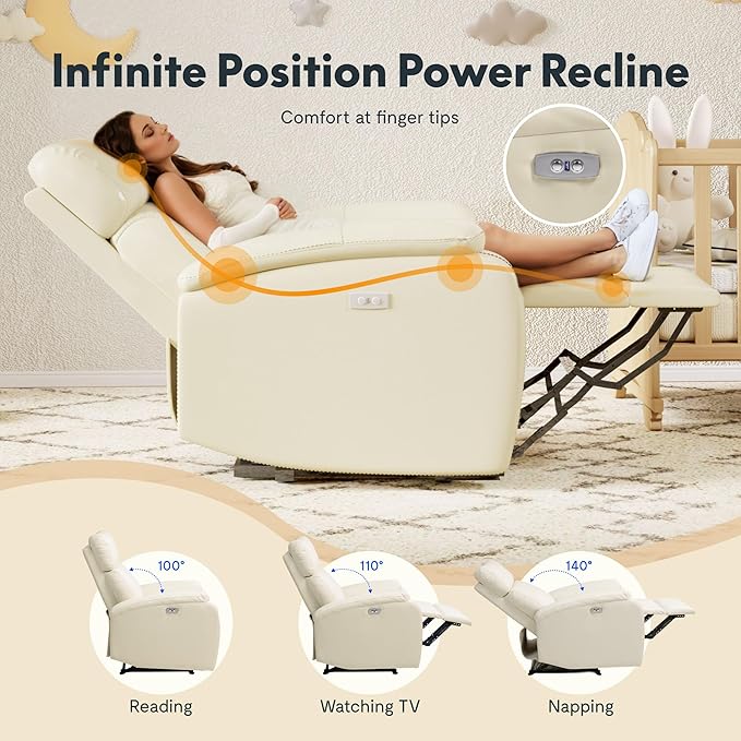 FLEXISPOT X3 Power Recliner Chair Adjustable Electric Recliner with USB Port Thick Cushion &amp Padded Back Comfortable Faux Leather Chair for Adults Living Room Nursery Home Theater (White)