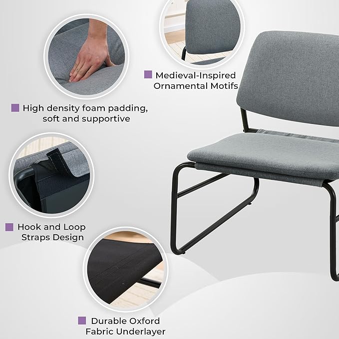 DAICO Modern Accent Chair Armless Sling Accent Chairs Comfy Upholstered Side Sitting Chairs with Metal Frame for Living Room Bedroom Balcony Garden Linen Grey