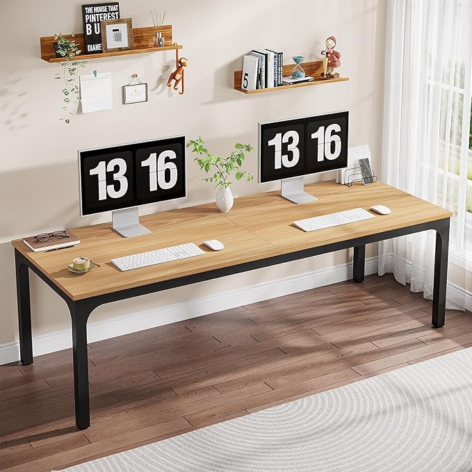 Tribesigns 2-Person Home Office Desk 78.7 Extra Long Computer Desk Double Workstation for Home Office Work Desk for Two People (Light Walnut)