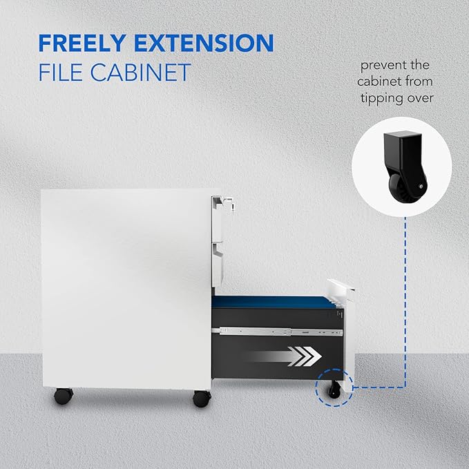 FLEXISPOT Mobile File Cabinet for Home Office Under Desk Storage with Lock Keys 3 Drawer File Cabinet for Legal/Letter/A4 File White