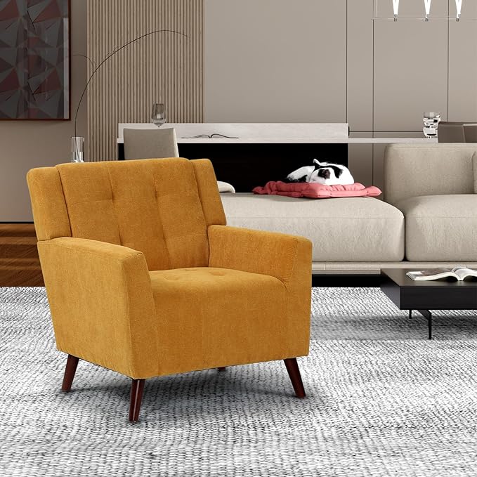 Dining Room ChairLiving Room Armless Chair Modern Design Fabric Armless Contemporary Accent Dining Chairs Sofa with Solid Wood Legs (Yellow)