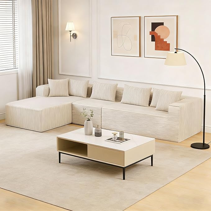 126 Cloud Modular Sectional Sofa L Shaped Couch Deep Seat Chaise Sectional Sofa for Living Room Modern Minimalist Upholstered Boneless Couch No Assembly Required Khaki Left-Facing Chaise
