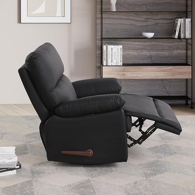 Manual Recliner Chair with Lever Handle 360° Swivel Elderly Rocker Recliner Chairs Single Seat upholstered Recliner Sofa Chair for Living Room Apartment (Black)