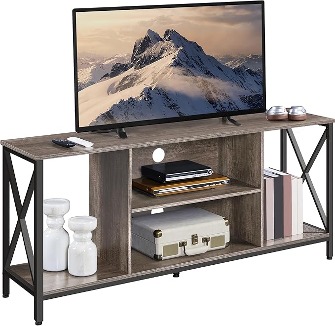 Yaheetech TV Stand for 65 Inch TV Media Entertainment Center with Storage Shelves for Living Room TV Console Table for Living Room Taupe Wood