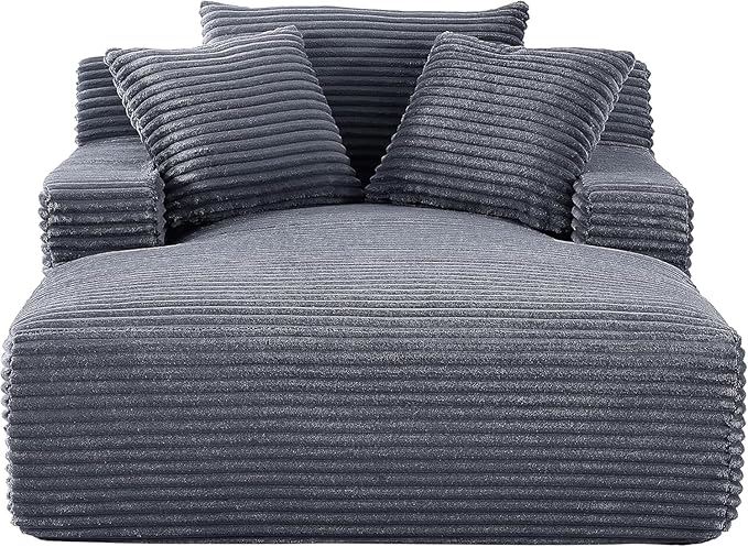Container Furniture Chamden Oversized Chaise Lounge Chair Modern Corduroy Sofa Bed with Full Foam Cushioning Cozy Convertible Sleeper for Living Room or Bedroom Grey