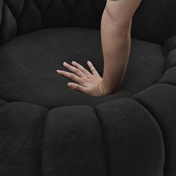 Swivel Accent Chair 360°Swivel Chair Sofa Soft Chenille Barrel Chair Round Club Chair for Living Room Bedroom (Black)
