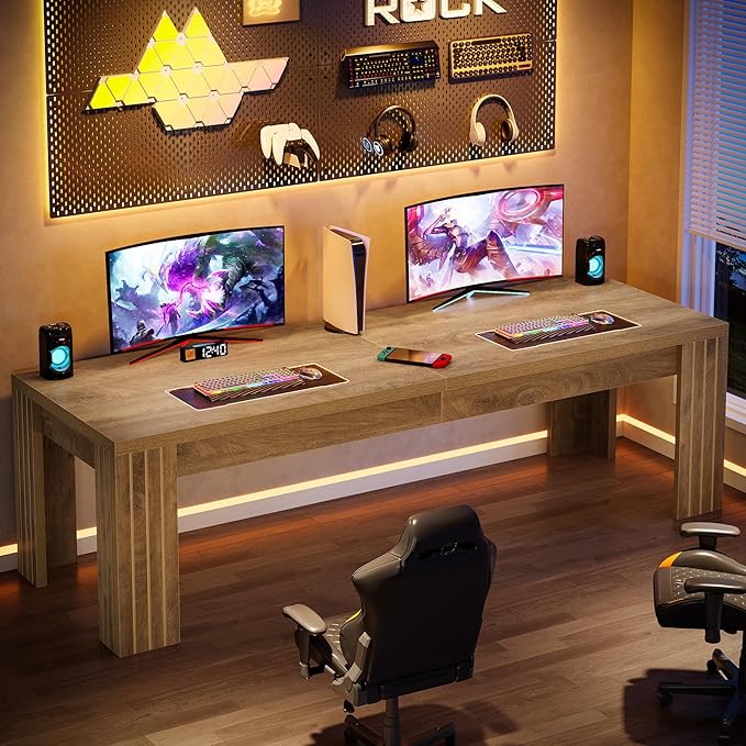 Tribesigns 78.7-Inch Extra Long Computer Desk Two Person Desk Double Gaming Table for 2 People Workstaion for Home Office Rustic Brown (Set of 2)