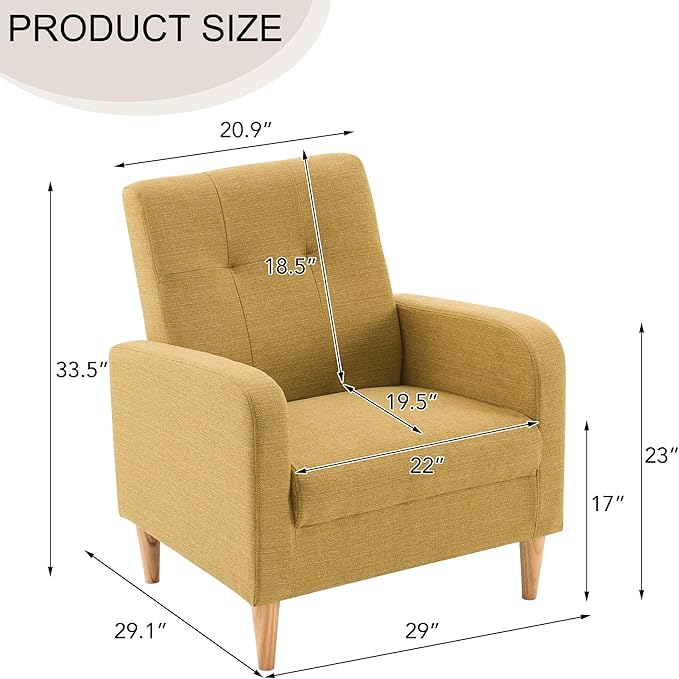 VKNOW Accent Chair Living Room Chair Upholstered Linen Armchair Sofa Chairs for Bedroom Living Room Mid Century Modern Comfy Reading ChairYellow Green