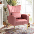 Velvet Accent Chair for Living Room Bedroom Modern Arm Chair with Wingback &amp Gold Metal Legs Lumbar Pillow Included Blush Pink