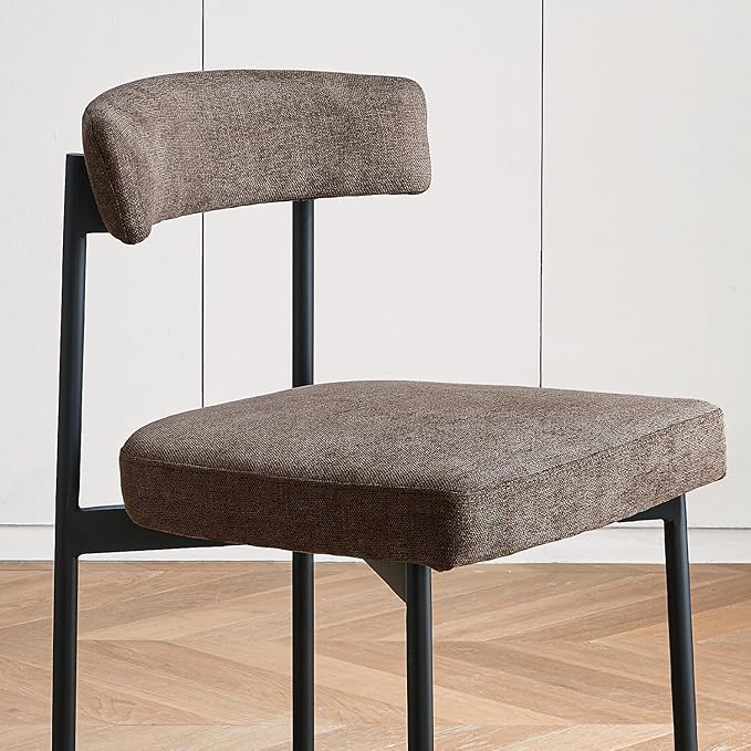 Grey Fabric Dining Chairs Set of 2 Armless Upholstered Kitchen ChairModern Dining Room Chair with Curved Backrest