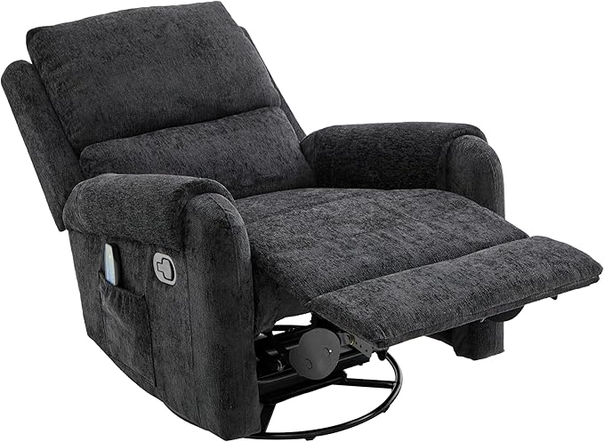 Christopher Knight Home Harper Massage Recliner Chair with 8 Modes Chenille Upholstered Recliner Sofa Swivel Massage Chair with a Side Storage Pocket for Living Room/Bedroom Head Support Black