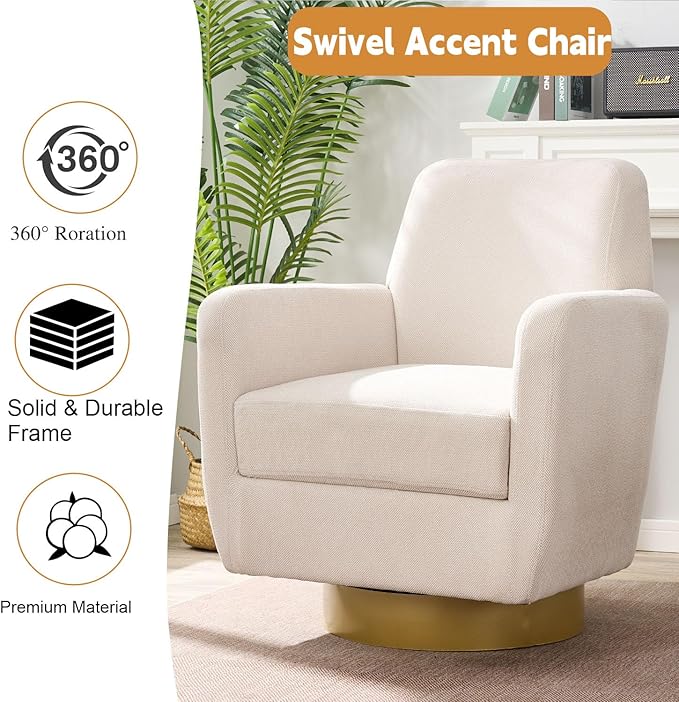360 Degree Rotation Armchair Cotton Linen Skin Friendly Fabric Ergonomic Design Living Room Chair Bedroom Chair Living Room Chair Suitable for Indoor Home