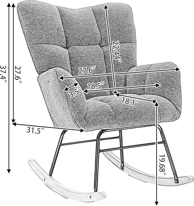 Setawix Teddy Fabric Rocking Accent ChairMid Century Modern Rocking Glider ArmchairLeisure Tufted Rocker Arm Chair for NurseryBedroomLiving Room (Teddy Ivory 27.6)