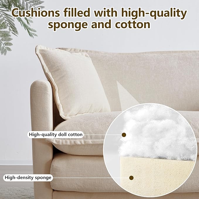 111.5 Chenille Modular Sectional Sofa Comfy Cloud Couch Sectional Sofa Modern 3 Seat Couch Deep Seat Sofa for Living Room Bedroom Apartment (Light Coffee 111.5Inch-U Shape)