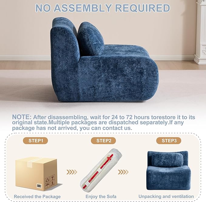 Multiple Modular Boneless Couches for Living Room Cloud Sectional Sofa with Comfy Deep Seat Oversized Single Sofa for Bedroom Apartment No Assembly 1 Module Combined Blue