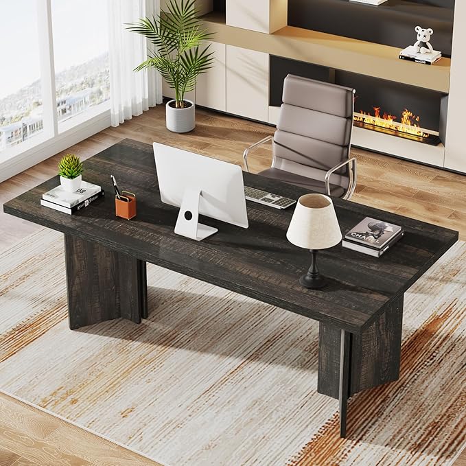 Tribesigns 63-inch Executive Desk Vintage Office Computer Desk with Large Tabletop Farmhouse Wood Writing Conference Table Workstation for Home Office Study Dark Gray