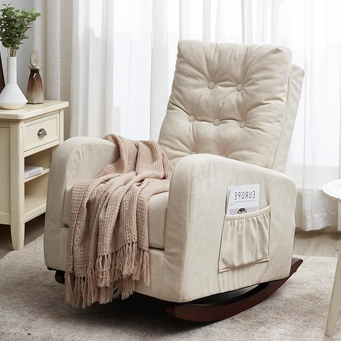 Accent Chair TV Chair Living Room Chair Lazy Recliner Comfortable Fabric Leisure SofaModern High Back Armchair (Beige)