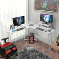 L Shaped Gaming Desk Modern Computer Desk Home Office Desks with Large Monitor Riser Stand Sturdy PC Desk for Bedroom Minimalist White 50Inch