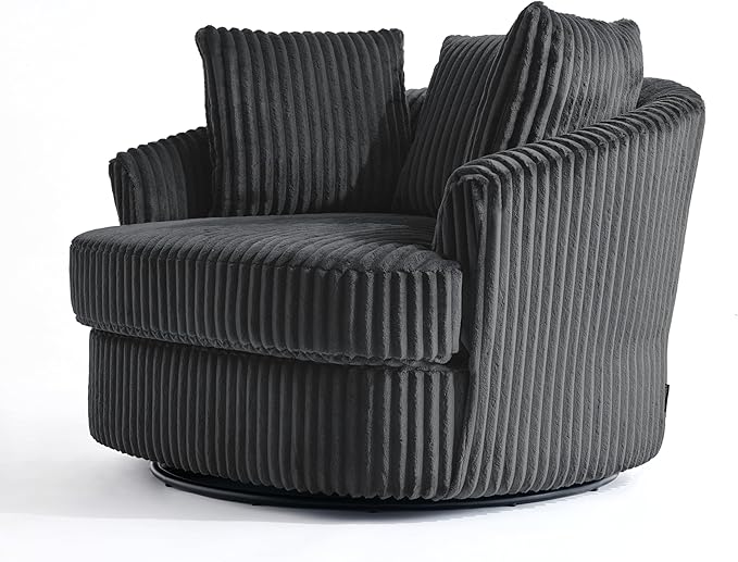 Oversized Round Swivel Barrel Accent Chair with Pillows Comfy Modern Chaise Lounge Sofa Indoor for Living Room Bedroom (Dark Grey Set of 1)