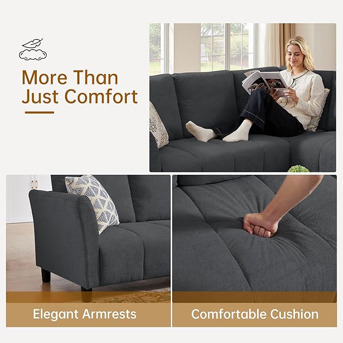 Convertible Sectional Sofa L Shaped Couch with Removable Washable Covers 6 Seat Sofa Couch with Friendly Fabrics Modern Corner Sofa for Living Room Apartment Office Dark Grey