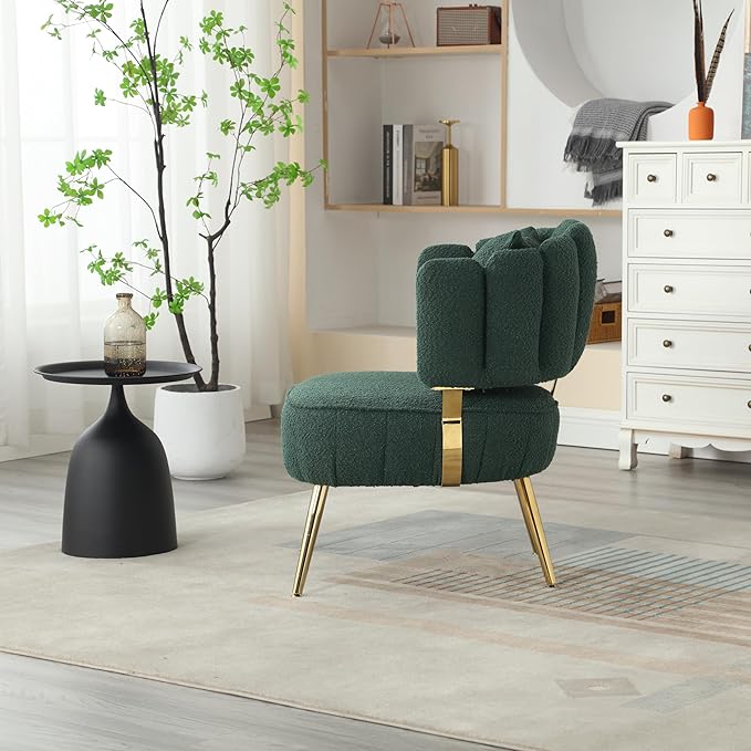 Boucle Accent Chair Modern Upholstered Armchair Tufted Chair with Metal e Single Leisure Chairs for Living Room Bedroom