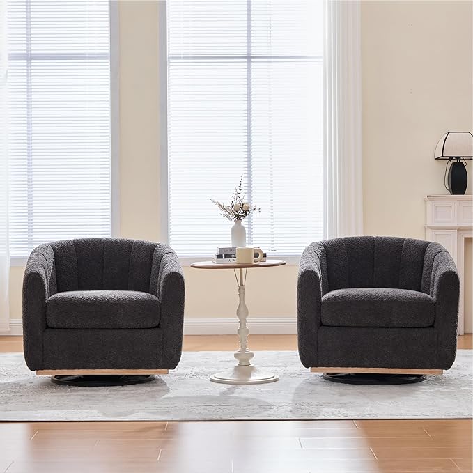 Mlmh &amp Kngwa Swivel Accent Chair Set of 2 Chenille Upholstered Swivel Barrel Chairs 360 Degree Reading Chair Single Sofa for Living Room Bedroom Charcoal