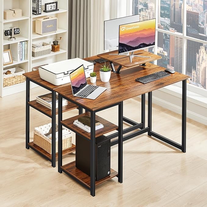 GreenForest Computer Desk with Monitor Stand47 inch Home Office Desk with Reversible Storage Shelves Modern Writing Study Work TableEasy AssemblyWalnut