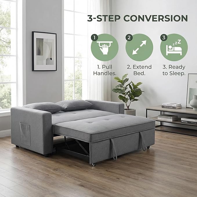 83 Inch Convertible Sofa Bed with Side Pocket Modular Sectional Couch with Pull Out Bed L Shaped 2 Seat Sectional Sleeper Sofa for Living Room Apartment Black