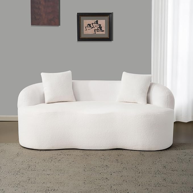 KEIKI 66.93 Cloud Sofa Curved Loveseat Couch with Round Armrest Compression Seat for Living Room Guest Bedroom No Assembly Required White