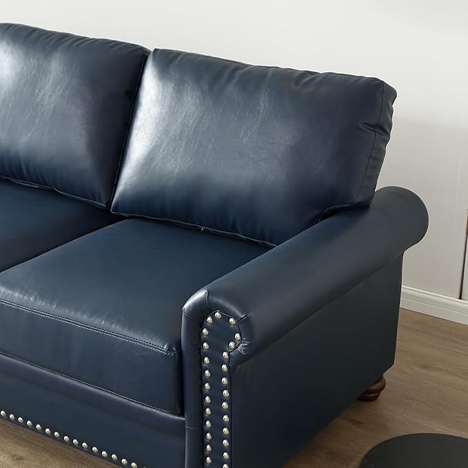 Loveseat Velvet Fabric Two- Seater Couch Buckle Design and Rivet Decoration Deep Seated Double Sofa Suitable for Living Room Bedroom Apartment Hotel etc (Blue)