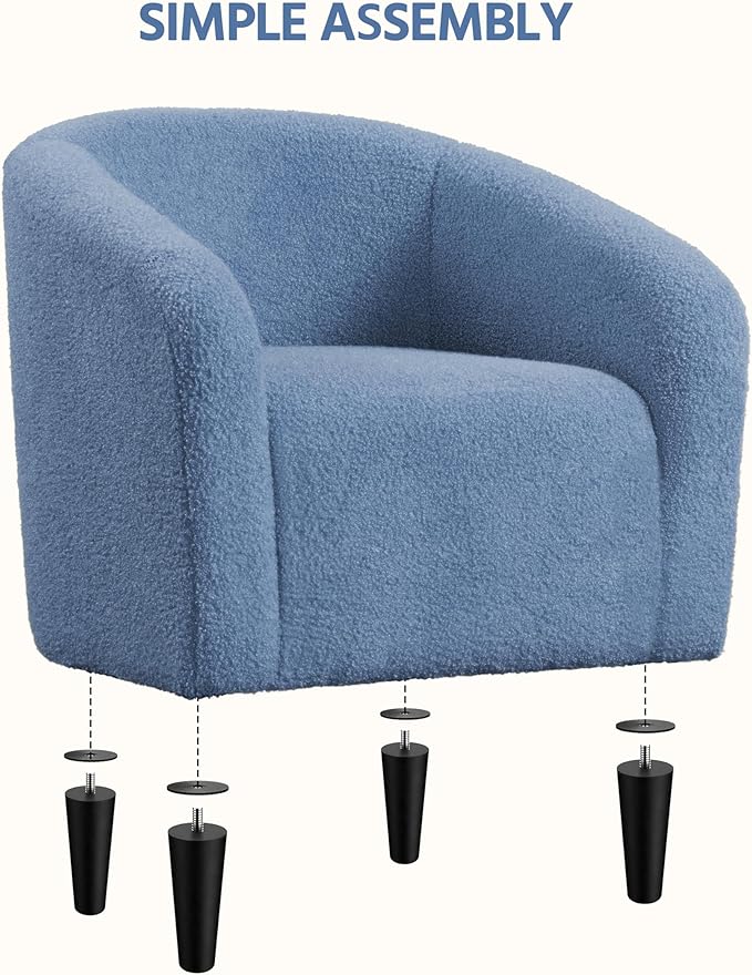 Yaheetech Accent Barrel Chair Boucle Fabric Club Chair Furry Sherpa Elegant Armchair with Cozy Soft Padded Suitable for Living Room Bedroom Reception Room Office Blue