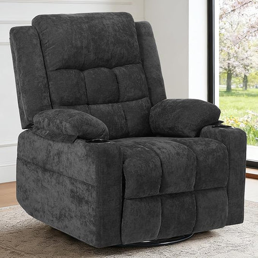 Electric Swivel Rocker Recliner Chair with Massage and Heat for AdultsPower Glider Reclining Single Sofa Chair for Living RoomUSB &amp Type-C Charging Ports Infinite PositionBlack